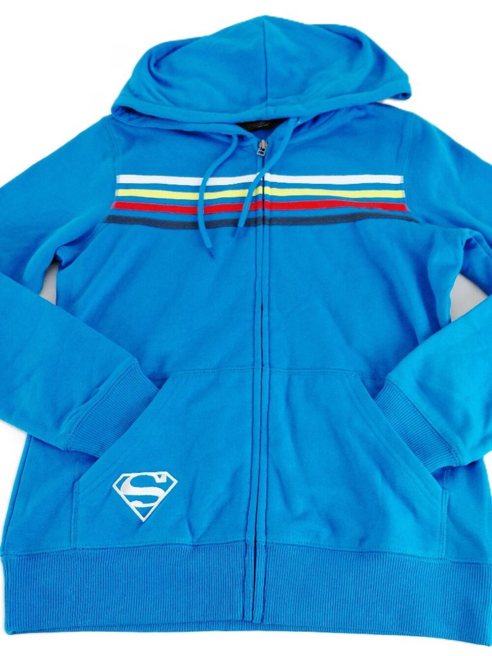 Superman Full Zip Hoodie Sweatshirt Unisex Adult Sz Small Blue Striped DC Comics